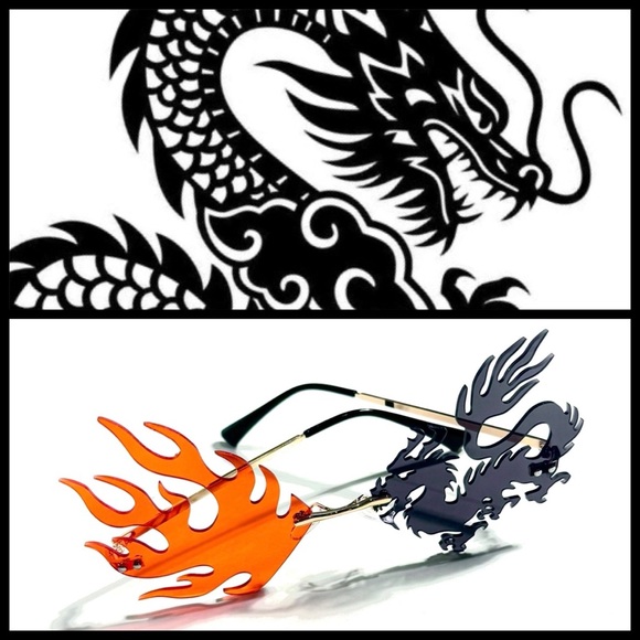 🐲DRAGON + FIRE 🔥 SUNGLASSES - Picture 1 of 3
